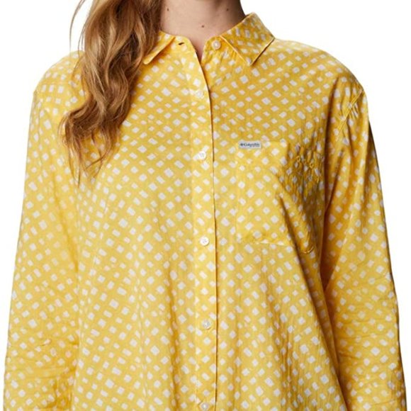 🆕Columbia Women's Slack Water Woven Long Sleeve Shirt, Sun Glow Lattice Print - Picture 5 of 5
